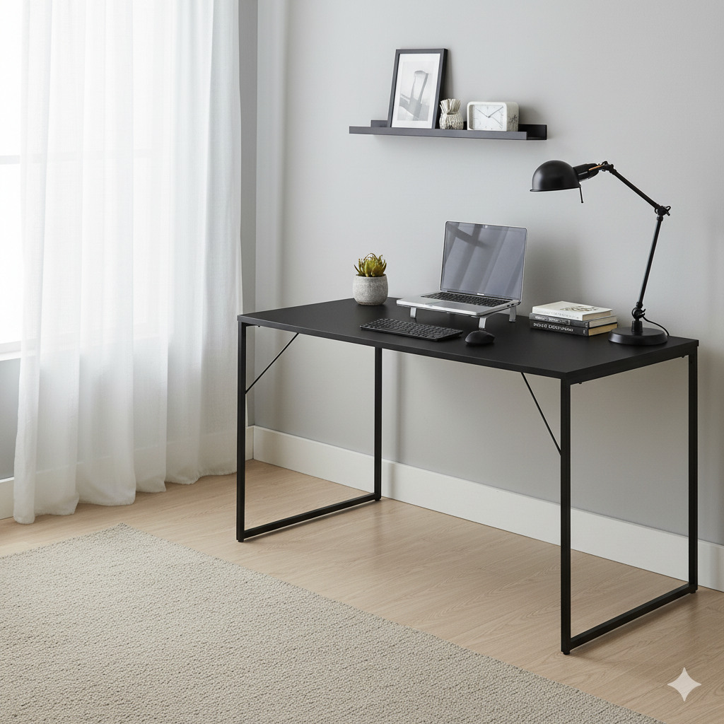 Mesa Industrial Preta 1,20m x 0,80m Estrutura de Metal Tampo MDF Preto - Image 2