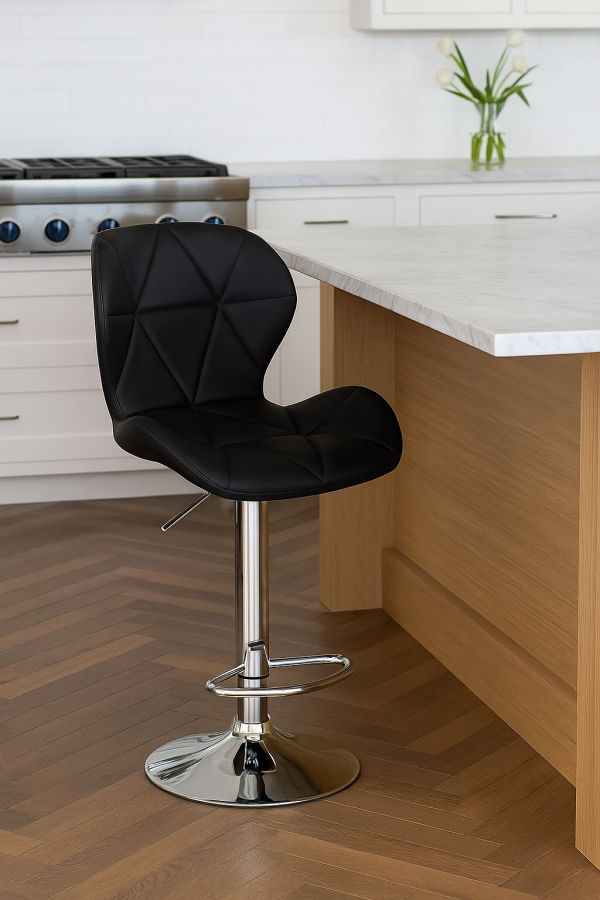 Banqueta Alta Giratória, Estofada em PU Preto, Base Cromada, Altura Regulável, Design Moderno - Image 2