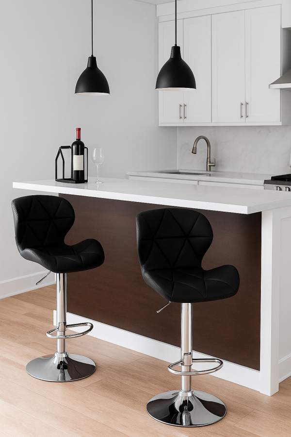 Kit com 2 Banquetas Slim Giratórias Estofadas Altas em PU Preto com Base Cromada e Regulagem de Altura – Design Moderno e Confortável - Image 2