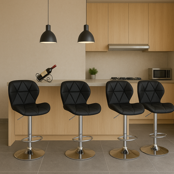 Kit com 4 Banquetas Giratórias Altas Estofadas Slim Pretas com Base Cromada e Regulagem de Altura – Design Moderno - Image 2