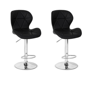 Kit com 2 Banquetas Slim Giratórias Estofadas Altas em PU Preto com Base Cromada e Regulagem de Altura – Design Moderno e Confortável