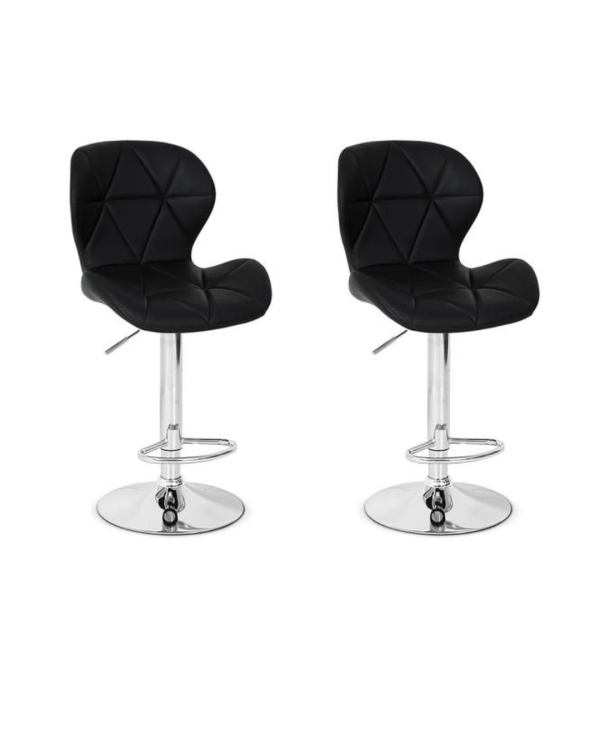 Kit com 2 Banquetas Slim Giratórias Estofadas Altas em PU Preto com Base Cromada e Regulagem de Altura – Design Moderno e Confortável