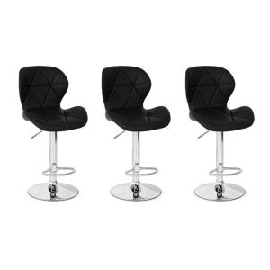 Kit com 3 Banquetas Slim Giratórias Altas Estofadas em PU Preto com Base Cromada e Regulagem de Altura – Design Moderno