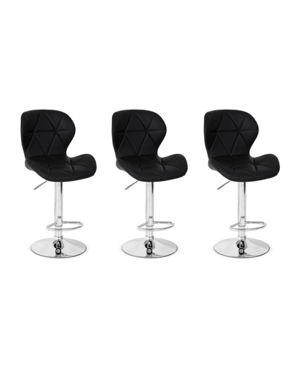 Kit com 3 Banquetas Slim Giratórias Altas Estofadas em PU Preto com Base Cromada e Regulagem de Altura – Design Moderno