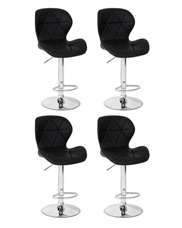 Kit com 4 Banquetas Giratórias Altas Estofadas Slim Pretas com Base Cromada e Regulagem de Altura – Design Moderno