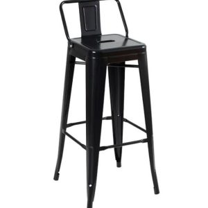 Banqueta Alta Industrial Preta em Aço 76cm Iron Tolix com Encosto - Decoreshop